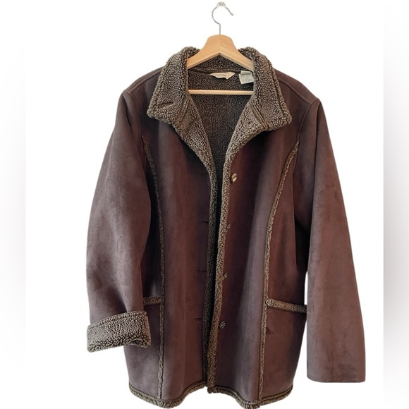 L.L. Bean Faux Suede Sherpa-Lined Jacket Brown XL | Cozy Cabin-Core Winter Coat - Picture 3 of 11